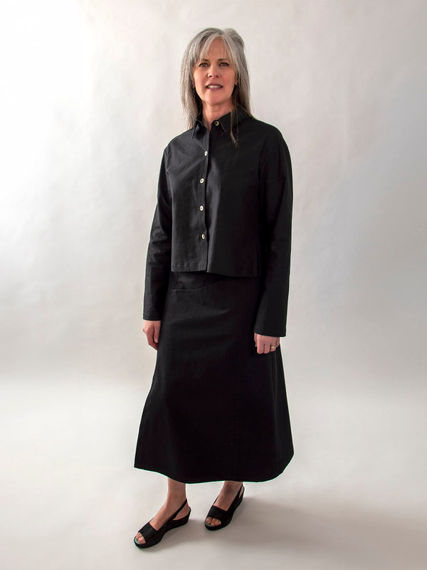Button-Down Cropped Top, Black - With Kangaroo Skirt