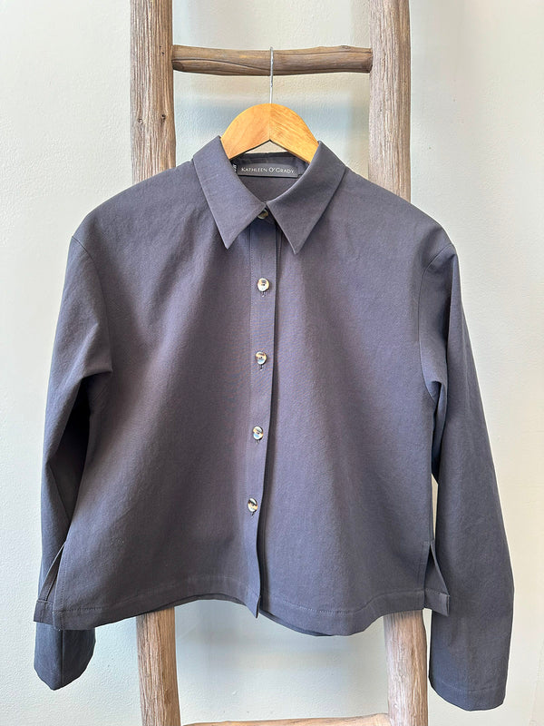 Button-Down Cropped Top, Graphite