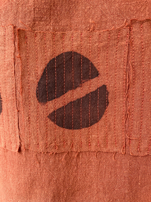 Terra Cotta Long Sleeve Top w/ Hand Printed Applique