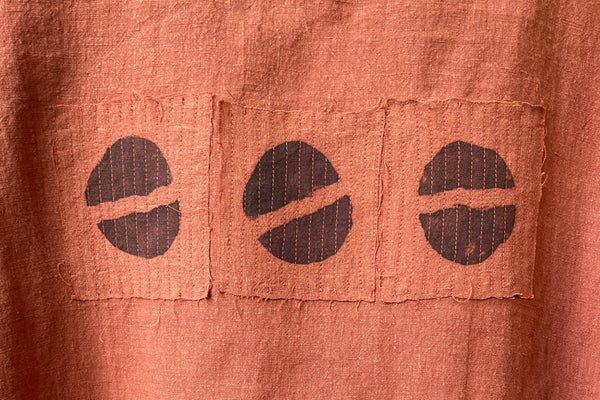 Terra Cotta Long Sleeve Top w/ Hand Printed Applique