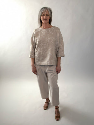'Fiona' Top in Natural Linen Jacquard - Front View