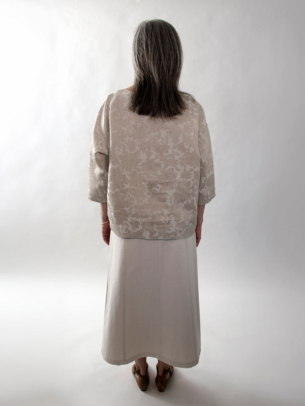 'Fiona' Top in Natural Linen Jacquard - Back View