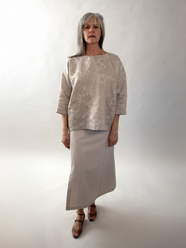 'Fiona' Top in Natural Linen Jacquard - With Kangaroo Skirt