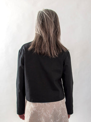 Button-Down Cropped Top, Black - Back View