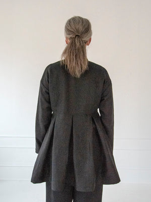 Mandarin Collar Tunic with Pleats, Black - Back View