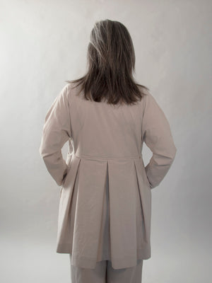 Mandarin Collar Tunic with Pleats, Dove - Back View