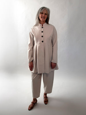 Mandarin Collar Tunic with Pleats, Dove - Front View
