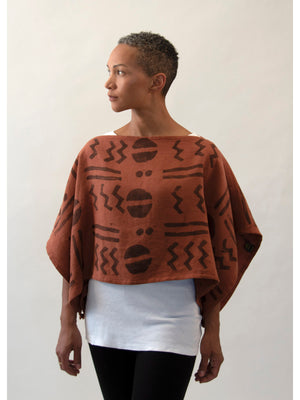 Hand Printed Poncho, Terra Cotta - Front View