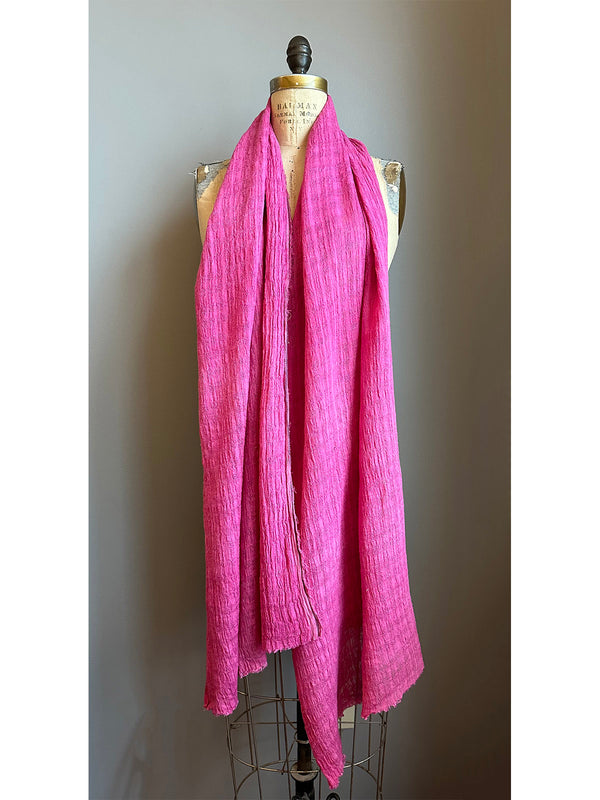 #044 Textured Linen Scarf - Naturally Dyed - 'Very Berry'