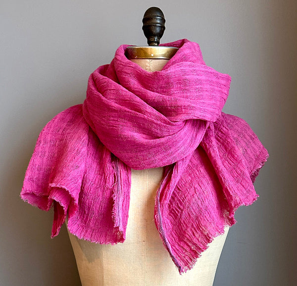 #044 Textured Linen Scarf - Naturally Dyed - 'Very Berry'