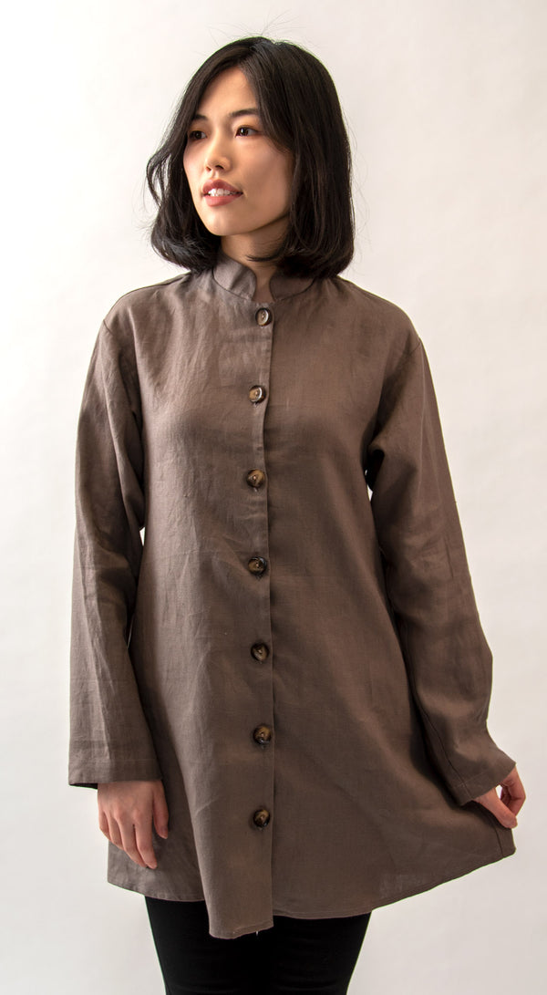 Mandarin Collar Tunic - Khaki Shadow
