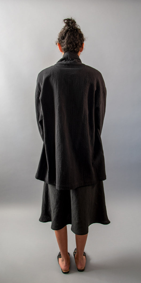 Black Shawl Collar Wrap Coat - Back